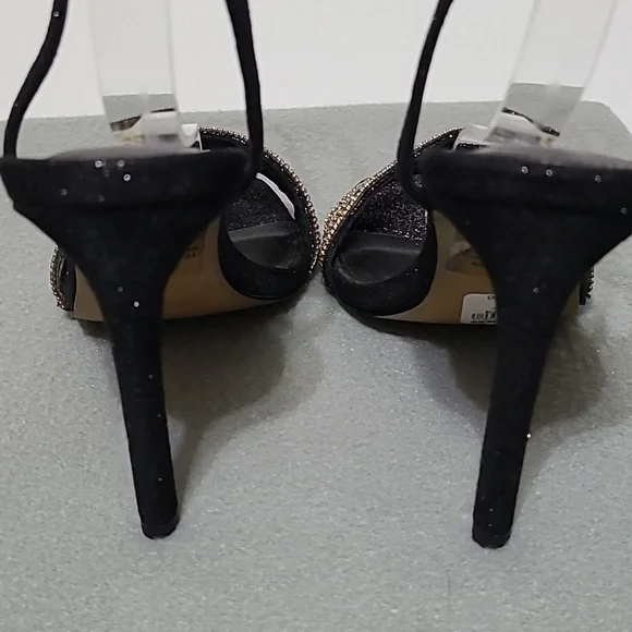 EXPRESS Women's Black Rhinestone Strappy 4 inch Open Toe Heels - Size 7.5 - Picture 8 of 12